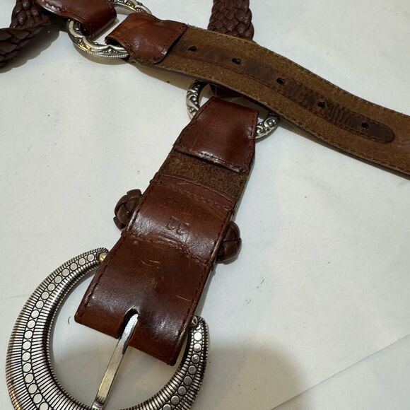 Womens Brighton Brown Braided Leather Concho Belt Size 32 Boho Western - Picture 3 of 8